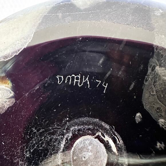 Signed David D Mauk 74 Czech Studio Green Swirl Art Glass Unique Decorative Vase - Picture 6 of 7